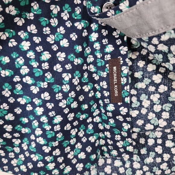 Michael Kors Mens Short Sleeve Floral Button-Up‎ Shirt Medium Cotton Elastane - Picture 5 of 7